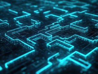 Abstract Digital Circuit Board Pattern with Glowing Blue Lines.