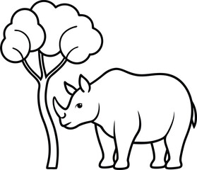 Rhino with a prominent horn line art illustration perfect for kids coloring book fun and creativity
