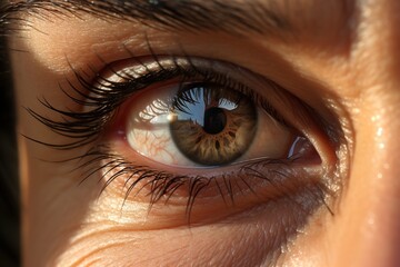 Naklejka premium A woman's eye with long lashes and a brown iris