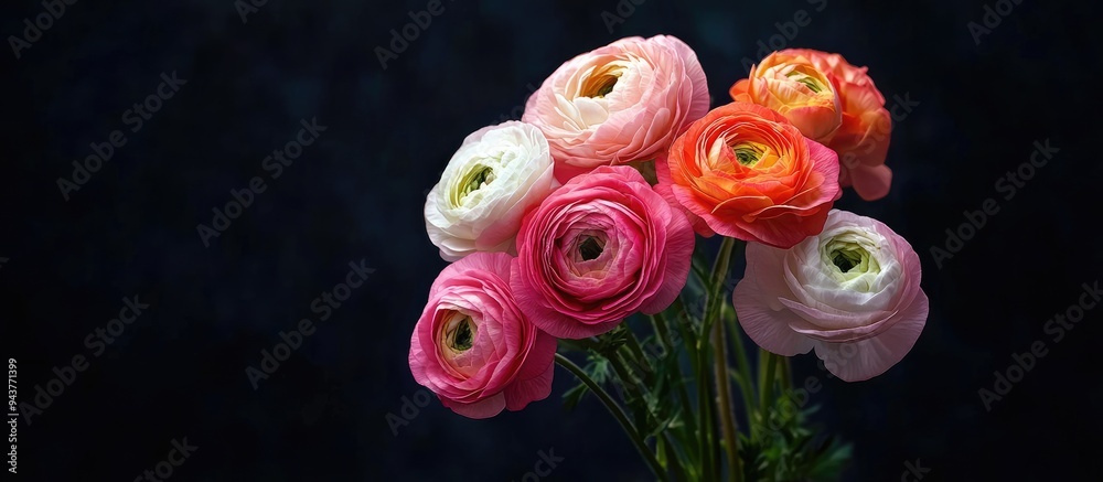 Poster Ranunculus flower bouquet. with copy space image. Place for adding text or design