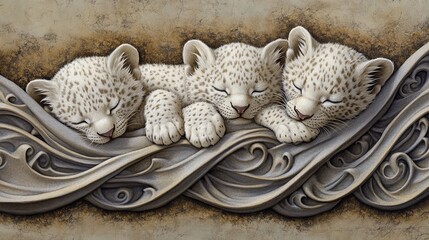 Featuring gold, white, and soft tones, this pastel jaguar art piece showcases majestic jaguars.