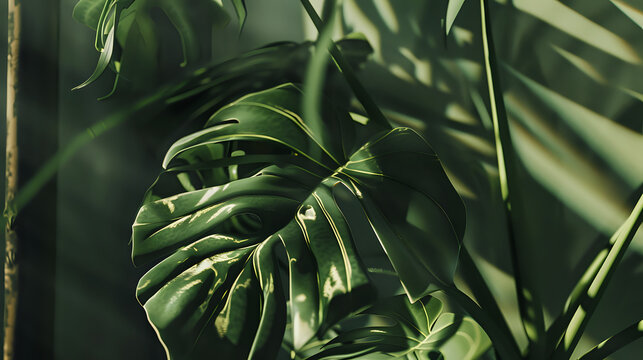 Dramatic Monstera Deliciosa with Deep Shadows and Dynamic Angles