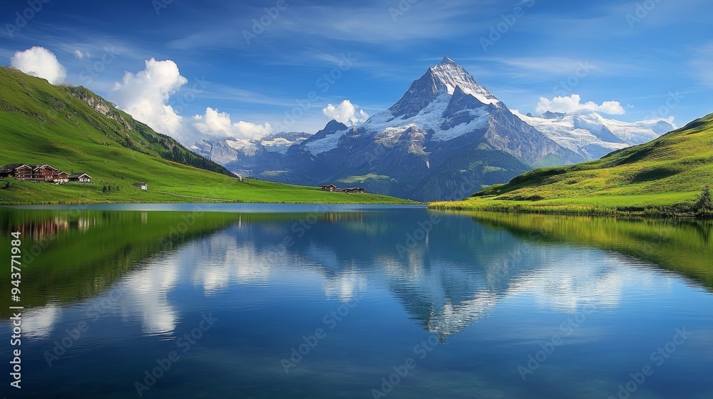 Canvas Prints stunning vista of mt. schreckhorn and wetterhorn above picturesque bachalpsee lake. dramatic, photog