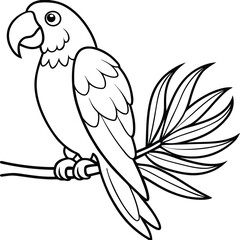 Fun line art of a parrot sitting on a branch great for kids' coloring pages
