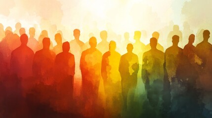 People walking toward the same direction in various colors