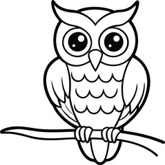 Owl sitting on a tree branch line art illustration perfect for kids coloring book fun and creativity
