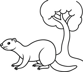 Obraz premium Cute otter playing on the grass with a tree line art for children