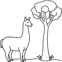 Cute llama with a slight smile perfect for kids' coloring books fun line art for young artists
