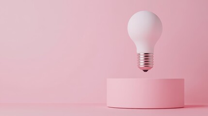 Minimalist floating light bulb on pastel pink background symbolizing innovation..