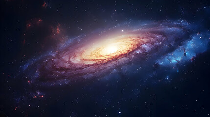 Fototapeta premium A swirling galaxy with a bright core against a dark starry background.