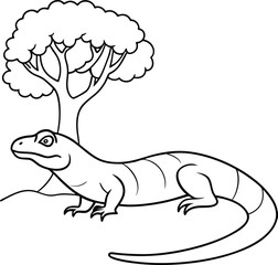 Kid-friendly komodo dragon with a long tail in line art style great for creative coloring activities
