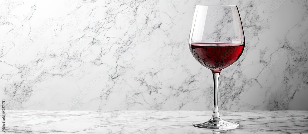Poster glass of red wine on marble surface isolated against grey background. with copy space image. Place for adding text or design