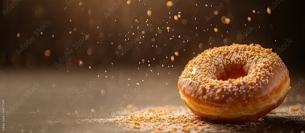 Aufkleber A donut with peanut sprinkles in shallow focus. with copy space image. Place for adding text or design
