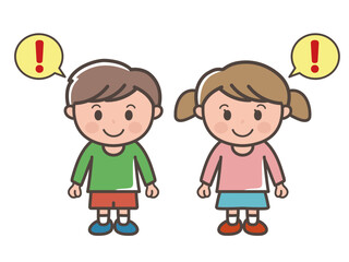 好奇心旺盛なイメージの男の子と女の子の全身イラスト（小学生、幼児、子供）