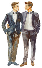 PNG Elegant watercolor illustration of grooms