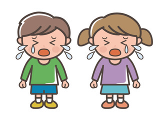 大泣きする男の子と女の子の全身イラスト（小学生、幼児、子供）