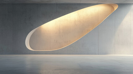 minimalist modern architecture designed with streamlines and curves, decorated with warm lighting, spacious floor, scene for car presentation