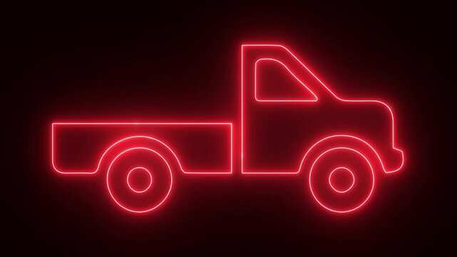 Truck neon sign appear in center and disappear after some time. Animated blue neon icon on black background. Looped animation.