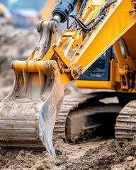 Fototapeta premium Close-up of machinery and tools working in harmony on a site, engineers overseeing the operation, Construction Site, Precision engineering at its best