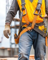 A construction worker in safety gear, ready for work on a building site. Safety is a priority in every project.