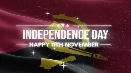 Angola Independence Day. animation with lettering text, waving flag background, and fireworks.