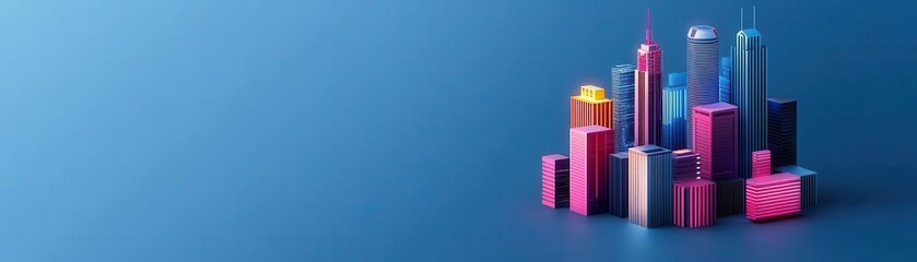 Obraz premium Isometric cityscape with futuristic skyscrapers, neon lights, 3D illustration
