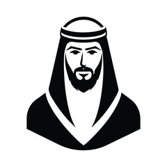 Silhouette of an Arabian Man face, Traditional Attire and Striking Features in Illustration