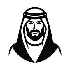 Silhouette of an Arabian Man face, Traditional Attire and Striking Features in Illustration