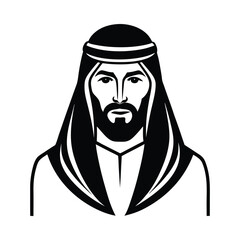 Silhouette of an Arabian Man face, Traditional Attire and Striking Features in Illustration