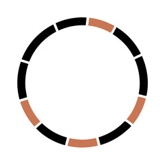 An empty circular chart divided into alternating black and brown segments, with a white center, suggesting data visualization.
