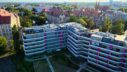 view city from the height of modern wish development architecture Europe Wroclaw Poland