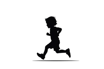 Fototapeta premium Minimalist Black Silhouette of Child Running on White Background
