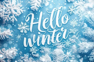 A cheerful winter greeting with snowflakes on a blue background