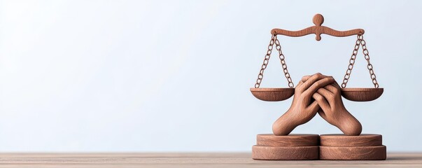 Scales of justice with intertwined hands, unity in morality, flat design illustration