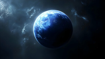 Fototapeta premium A vibrant blue planet with swirling clouds in the vast expanse of space.