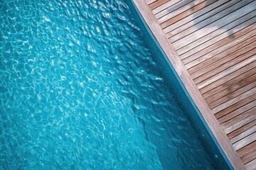 Obraz premium A wooden deck next to a swimming pool