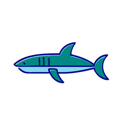 Obraz premium Simple Line Art of a Green Shark in Blue Outline