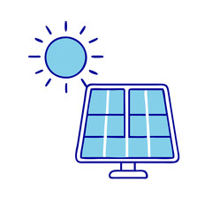 Blue Solar Panel Icon with Sun in Minimalist Line Art Style