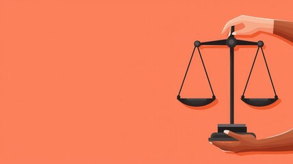 Justice scales with diverse hands tipping the balance, flat design illustration