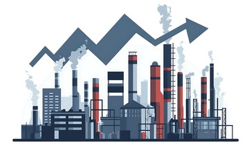 Obraz premium Diminishing Manufacturing Factories with Grey Downward Arrow Symbolizing Industrial Downturn and Market Recession