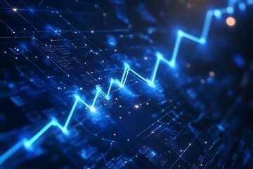 Tech Startup Chain with Blue Upward Arrow Signifying Innovation Surge and Financial Success in Growing Industry
