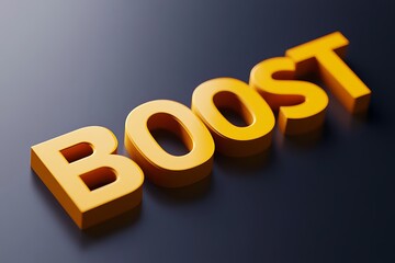 Dynamic 3D Amber Arrow "BOOST" Typography in Modern Tech Font on Sleek Background