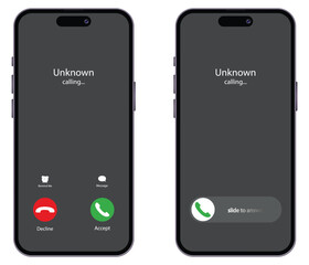 Fototapeta na wymiar Call screen layout, apple iphone, abstract incoming call window interface with hang and reject buttons. Presentation and infographic templates. Element for communication technologies and applications