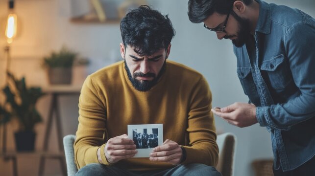 Sadness and Memories Through a Photograph. Mental health care. Psychologist's appointment
