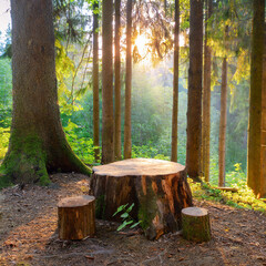 森のダイニング、切り株