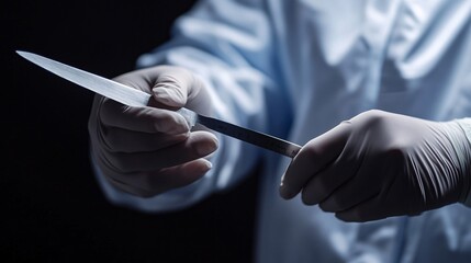 A close-up of a surgeon's hands, holding a scalpel, ready to make the first incision