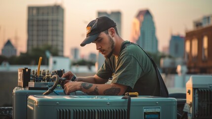 the technician repairing HVAC