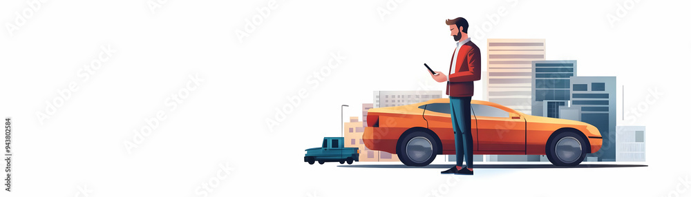 Wall mural man using mobile app to pay for transportation concept as a man using a mobile banking app to pay fo