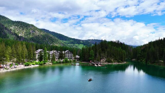 Aerial View of Lago di Baries Dolomites Italy