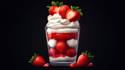 Delicious strawberry parfait with whipped cream served in a glass, perfect for desserts or summer treats.